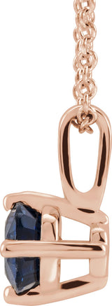 14K Gold Round Natural Blue Sapphire Solitaire Necklace or Pendant II - Rose Gold - view 4