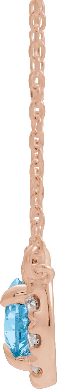 14K Gold Pear Natural Aquamarine & Natural Diamond French-Set Halo-Style Necklace - Rose Gold - view 2