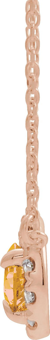 14K Gold Pear Natural Citrine & Natural Diamond French-Set Halo-Style Necklace - Rose Gold - view 2