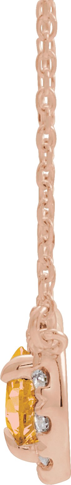 14K Gold Pear Natural Citrine & Natural Diamond French-Set Halo-Style Necklace - Rose Gold - view 2