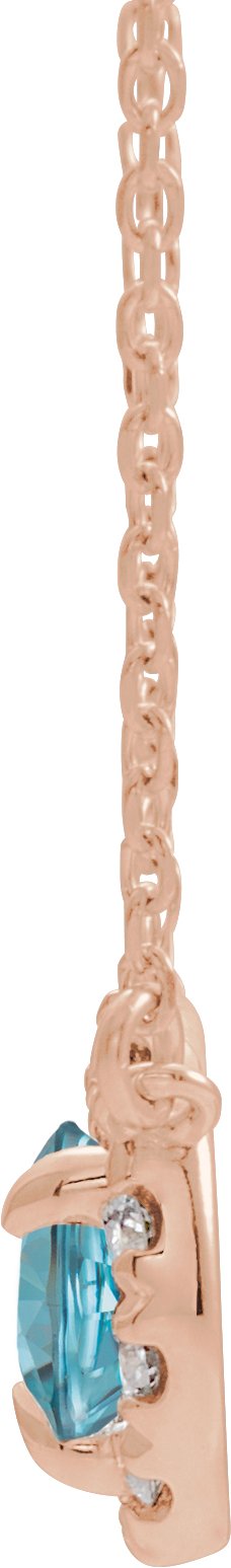 14K Gold Pear Natural Blue Zircon & Natural Diamond French-Set Halo-Style Necklace - Rose Gold - view 2