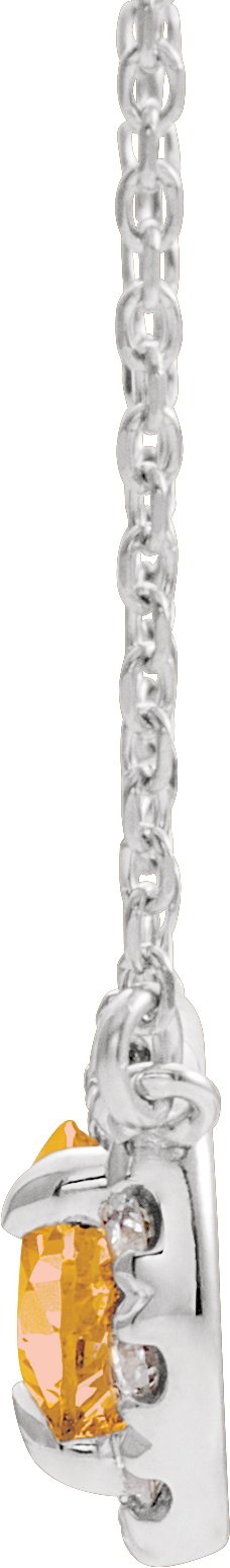 Platinum Pear Natural Citrine & Natural Diamond French-Set Halo-Style Necklace - view 2