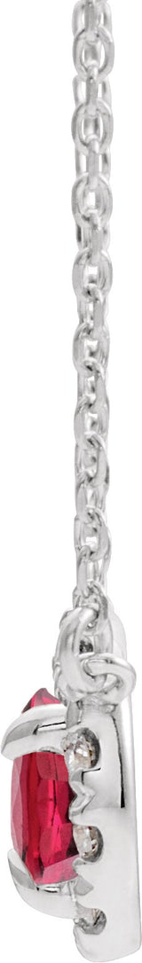 Platinum Pear Lab-Grown Ruby & Natural Diamond French-Set Halo-Style Necklace - view 2