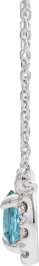 Platinum Pear Natural Blue Zircon & Natural Diamond French-Set Halo-Style Necklace - view 2