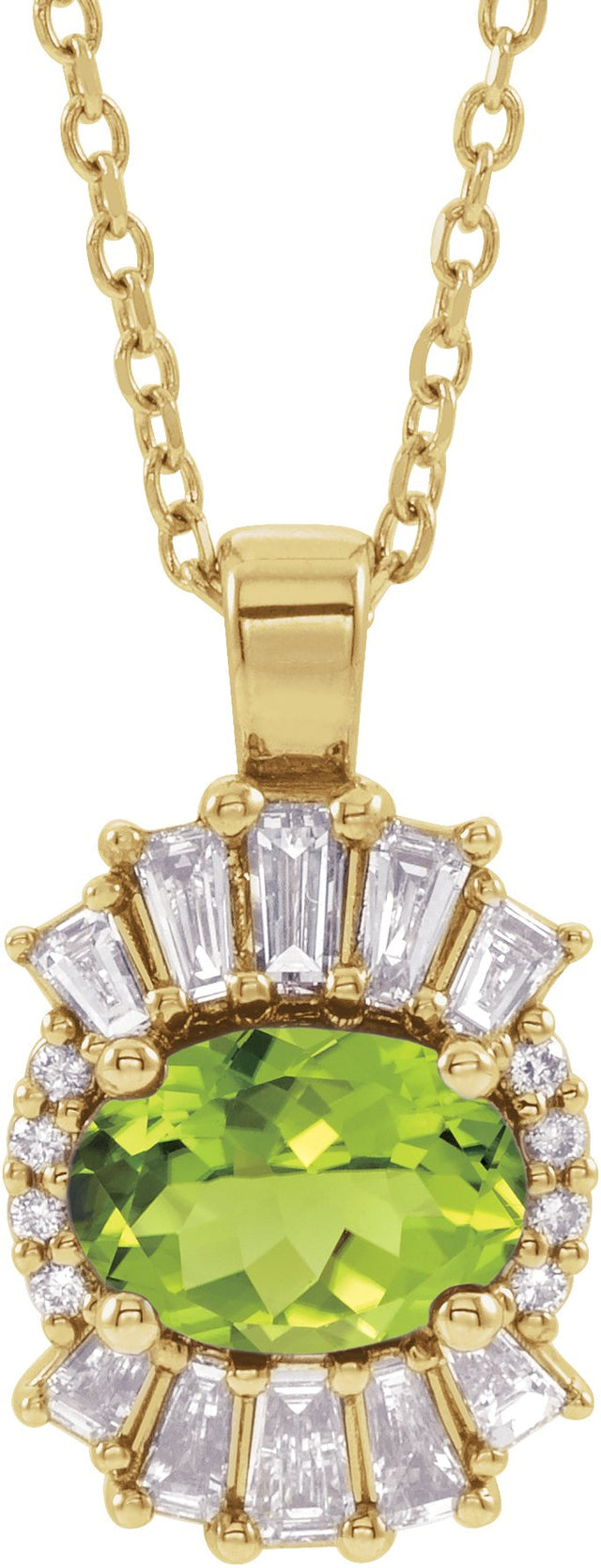 14K Gold Oval Natural Peridot Halo-Style Necklace or Pendant - Yellow Gold - view 3