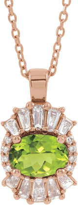 14K Gold Oval Natural Peridot Halo-Style Necklace or Pendant - Rose Gold - view 3