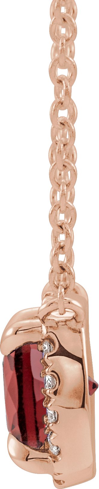 14K Gold Square Natural Mozambique Garnet & Natural Diamond Halo-Style Necklace - Rose Gold - view 2