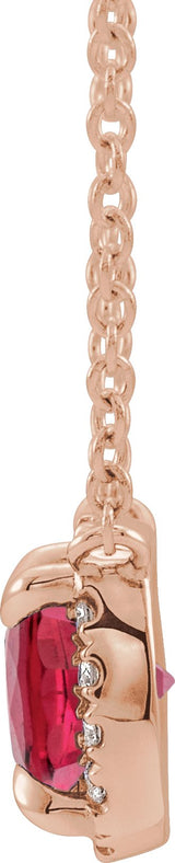 14K Gold Square Lab-Grown Ruby & Natural Diamond Halo-Style Necklace - Rose Gold - view 2