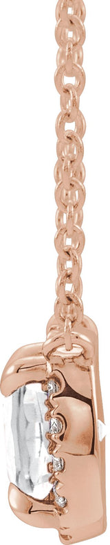 14K Gold Square Natural White Sapphire & Natural Diamond Halo-Style Necklace - Rose Gold - view 2