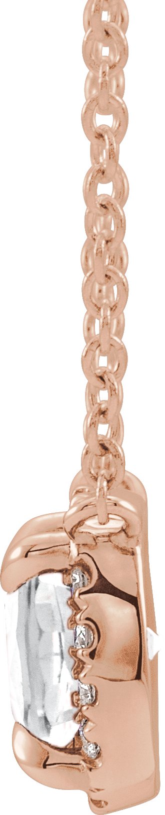 14K Gold Square Natural White Sapphire & Natural Diamond Halo-Style Necklace - Rose Gold - view 2