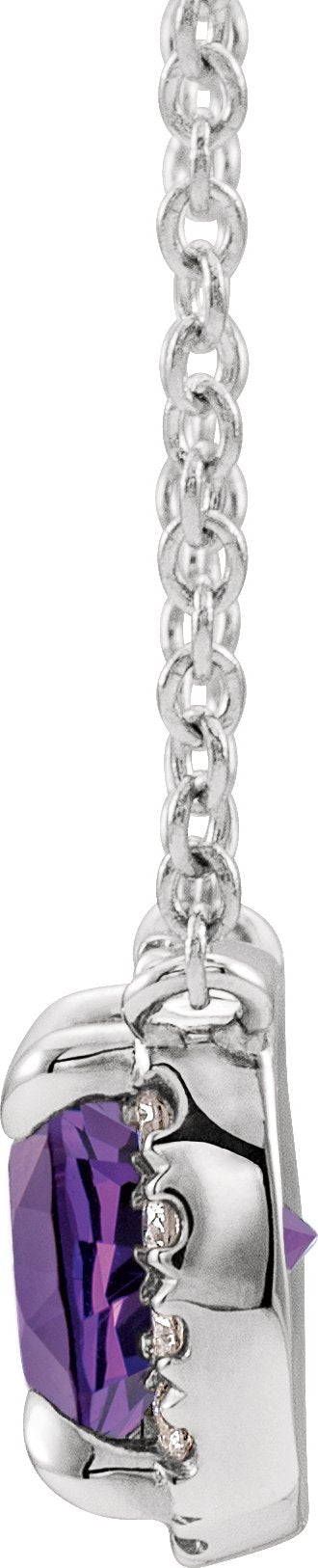 Platinum Square Natural Amethyst & Natural Diamond Halo-Style Necklace - view 2