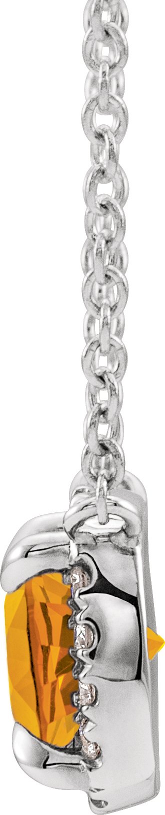 Platinum Square Natural Citrine & Natural Diamond Halo-Style Necklace - view 2