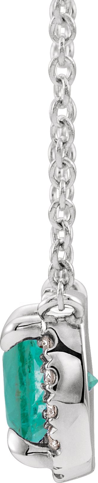Platinum Square Lab-Grown Emerald & Natural Diamond Halo-Style Necklace - view 2