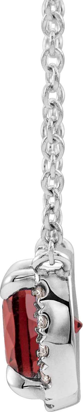 Platinum Square Natural Mozambique Garnet & Natural Diamond Halo-Style Necklace - view 2