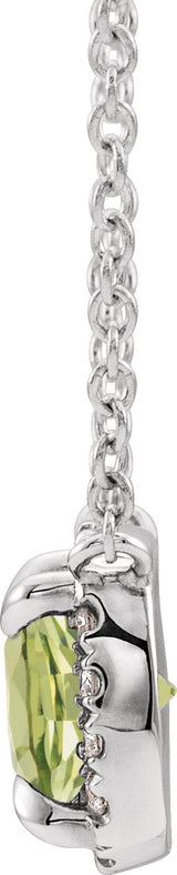 Platinum Square Natural Peridot & Natural Diamond Halo-Style Necklace - view 2