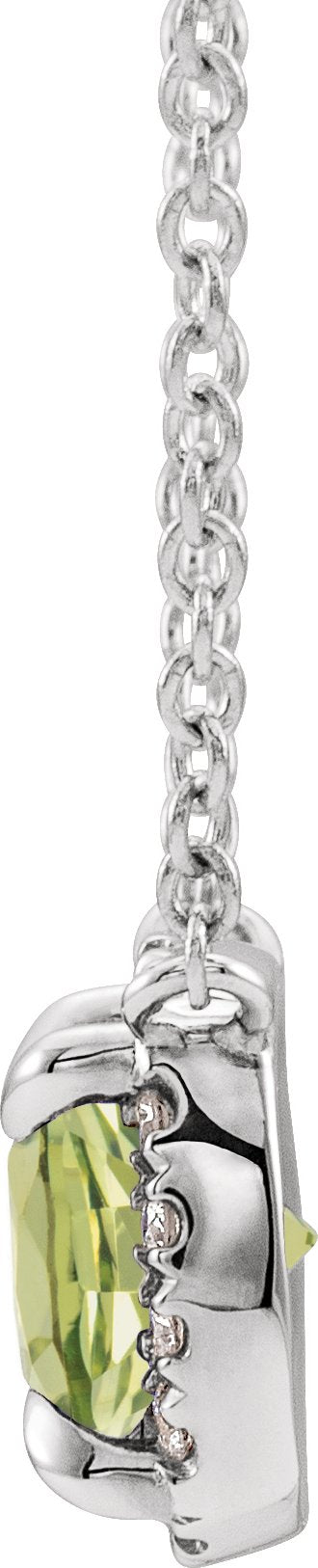 Platinum Square Natural Peridot & Natural Diamond Halo-Style Necklace - view 2
