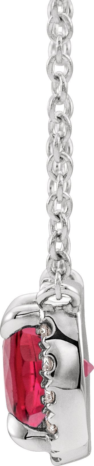Platinum Square Natural Ruby & Natural Diamond Halo-Style Necklace - view 2