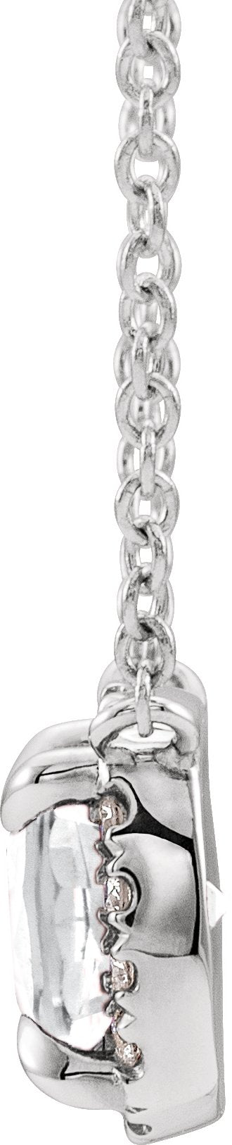 14K Gold Square Natural White Sapphire & Natural Diamond Halo-Style Necklace - White Gold - view 2