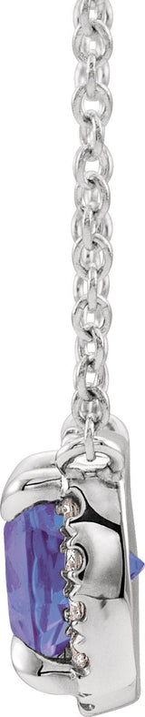 Platinum Square Natural Tanzanite & Natural Diamond Halo-Style Necklace - view 2