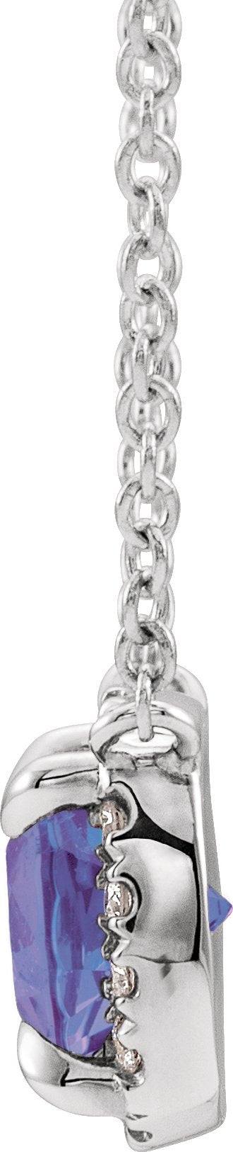 Platinum Square Natural Tanzanite & Natural Diamond Halo-Style Necklace - view 2
