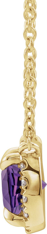 14K Gold Square Natural Amethyst & Natural Diamond Halo-Style Necklace - Yellow Gold - view 2