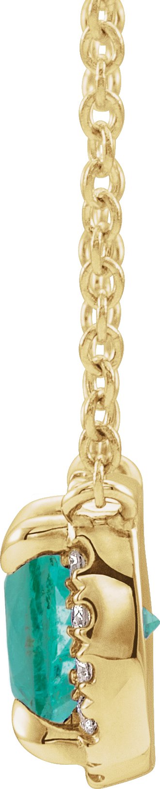 14K Gold Square Lab-Grown Emerald & Natural Diamond Halo-Style Necklace - Yellow Gold - view 2
