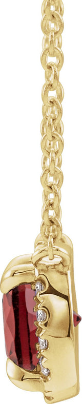 14K Gold Square Natural Mozambique Garnet & Natural Diamond Halo-Style Necklace - Yellow Gold - view 2