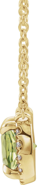 14K Gold Square Natural Peridot & Natural Diamond Halo-Style Necklace - Yellow Gold - view 2