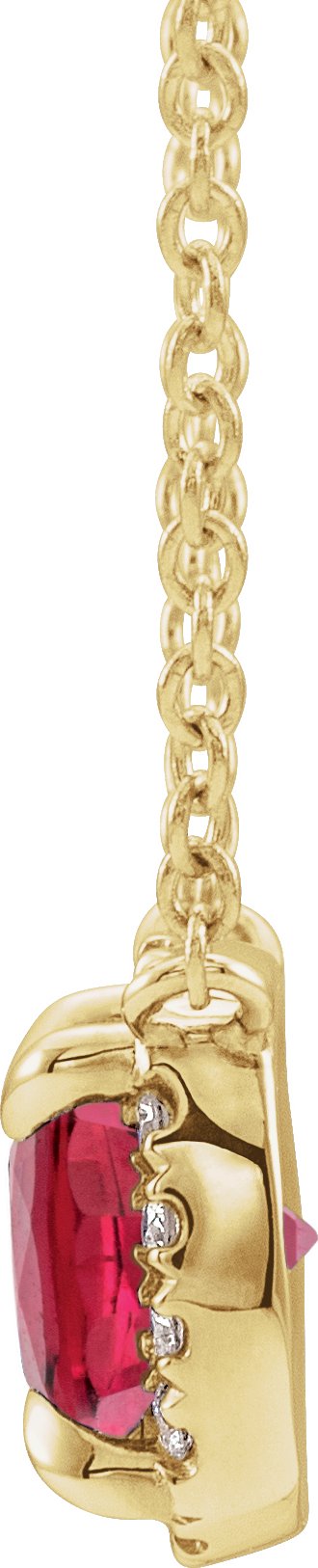 14K Gold Square Lab-Grown Ruby & Natural Diamond Halo-Style Necklace - Yellow Gold - view 2