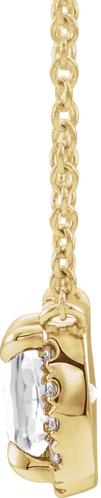 14K Gold Square Natural White Sapphire & Natural Diamond Halo-Style Necklace - Yellow Gold - view 2