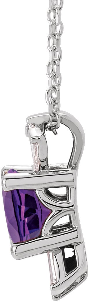 Platinum Round Natural Amethyst & Natural Diamond Accented Necklace or Pendant – 1/6 CTW - view 2