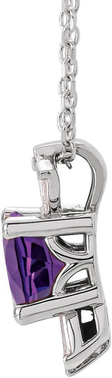 14K Gold Round Natural Amethyst & Natural Diamond Accented Necklace or Pendant – 1/6 CTW - White Gold - view 2