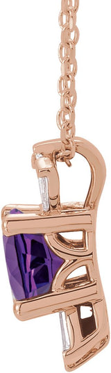 14K Gold Round Natural Amethyst & Natural Diamond Accented Necklace or Pendant – 1/6 CTW - Rose Gold - view 2