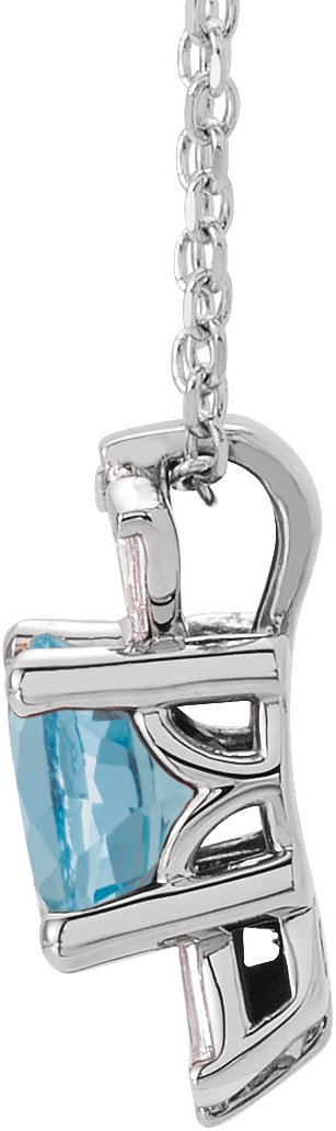 14K Gold Round Natural Aquamarine & Natural Diamond Accented Necklace or Pendant – 1/6 CTW - White Gold - view 2
