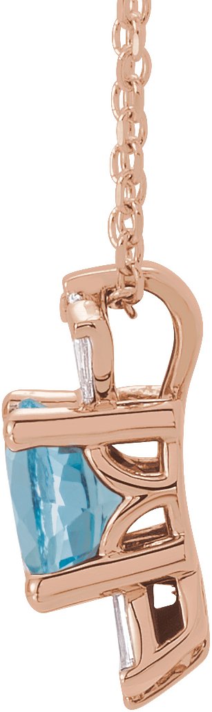 14K Gold Round Natural Aquamarine & Natural Diamond Accented Necklace or Pendant – 1/6 CTW - Rose Gold - view 2