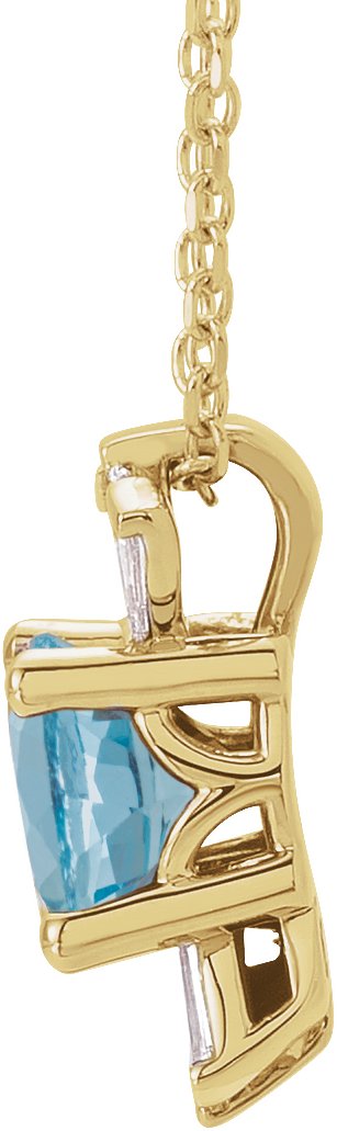 14K Gold Round Natural Aquamarine & Natural Diamond Accented Necklace or Pendant – 1/6 CTW - Yellow Gold - view 2