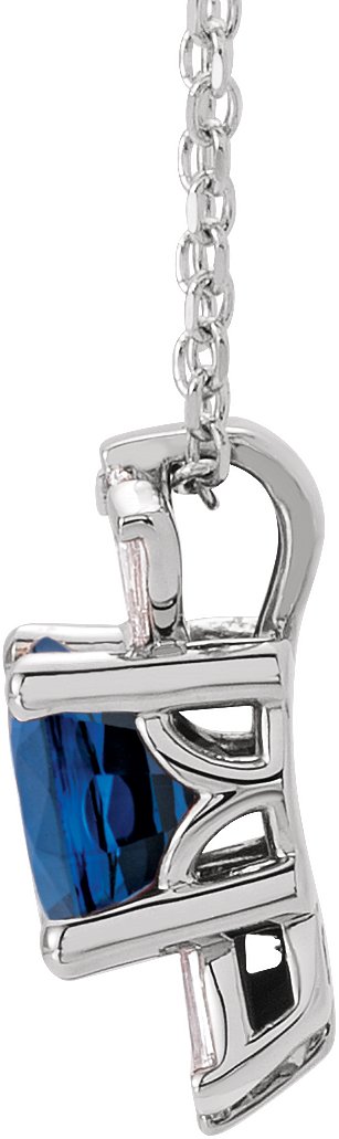 Platinum Round Lab-Grown Blue Sapphire & Natural Diamond Accented Necklace or Pendant – 1/6 CTW - view 2