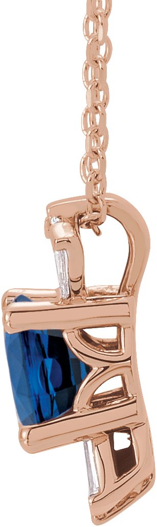 14K Gold Round Lab-Grown Blue Sapphire & Natural Diamond Accented Necklace or Pendant – 1/6 CTW - Rose Gold - view 2
