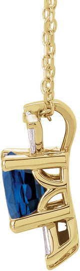 14K Gold Round Natural Blue Sapphire & Natural Diamond Accented Necklace or Pendant – 1/6 CTW - Yellow Gold - view 2