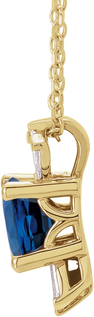 14K Gold Round Natural Blue Sapphire & Natural Diamond Accented Necklace or Pendant – 1/6 CTW - Yellow Gold - view 2