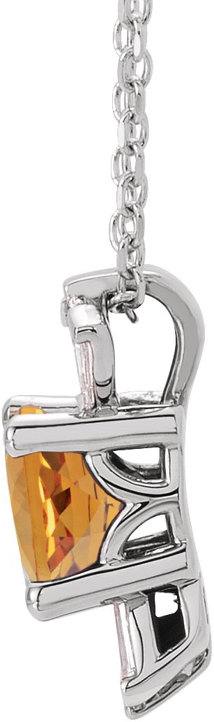Platinum Round Natural Citrine & Natural Diamond Accented Necklace or Pendant – 1/6 CTW - view 2