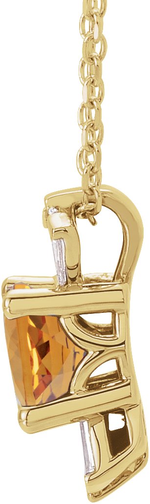14K Gold Round Natural Citrine & Natural Diamond Accented Necklace or Pendant – 1/6 CTW - Yellow Gold - view 2