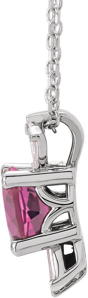Platinum Round Natural Pink Tourmaline & Natural Diamond Accented Necklace or Pendant – 1/6 CTW - view 2