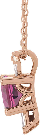 14K Gold Round Natural Pink Tourmaline & Natural Diamond Accented Necklace or Pendant – 1/6 CTW - Rose Gold - view 2