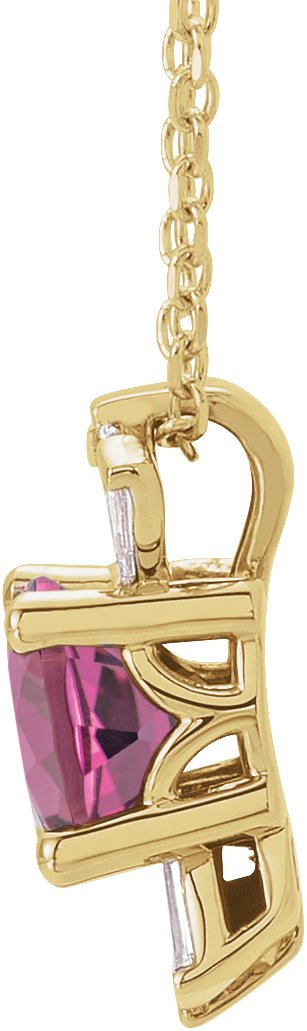 14K Gold Round Natural Pink Tourmaline & Natural Diamond Accented Necklace or Pendant – 1/6 CTW - Yellow Gold - view 2