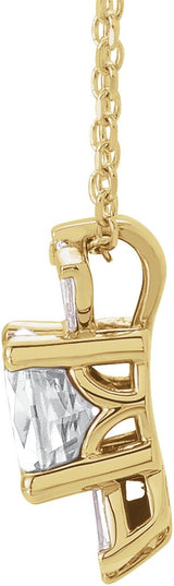 14K Gold Round Natural White Sapphire & Natural Diamond Accented Necklace or Pendant – 1/6 CTW - Yellow Gold - view 2