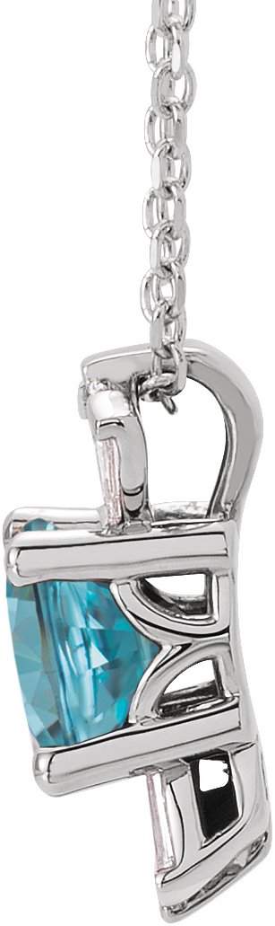14K Gold Round Natural Blue Zircon & Natural Diamond Accented Necklace or Pendant – 1/6 CTW - White Gold - view 2