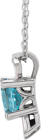 Platinum Round Natural Blue Zircon & Natural Diamond Accented Necklace or Pendant – 1/6 CTW - view 2
