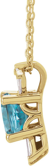 14K Gold Round Natural Blue Zircon & Natural Diamond Accented Necklace or Pendant – 1/6 CTW - Yellow Gold - view 2