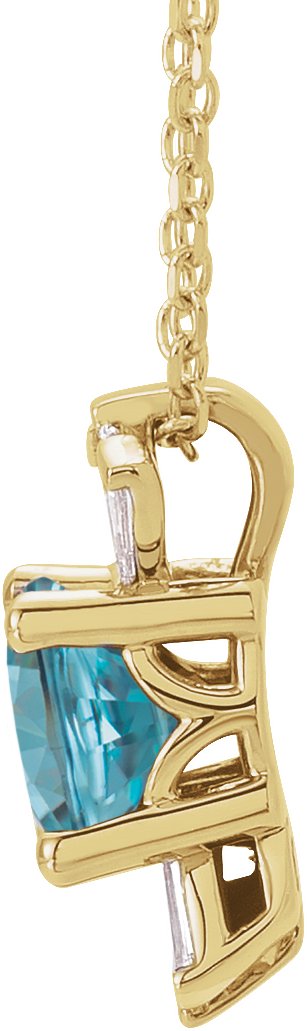 14K Gold Round Natural Blue Zircon & Natural Diamond Accented Necklace or Pendant – 1/6 CTW - Yellow Gold - view 2